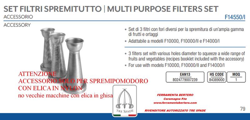 set filtri tre spade spremi frutti e ortaggi 